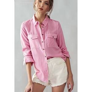 NEW TREND:NOTES women's chambray button down shirt in pink